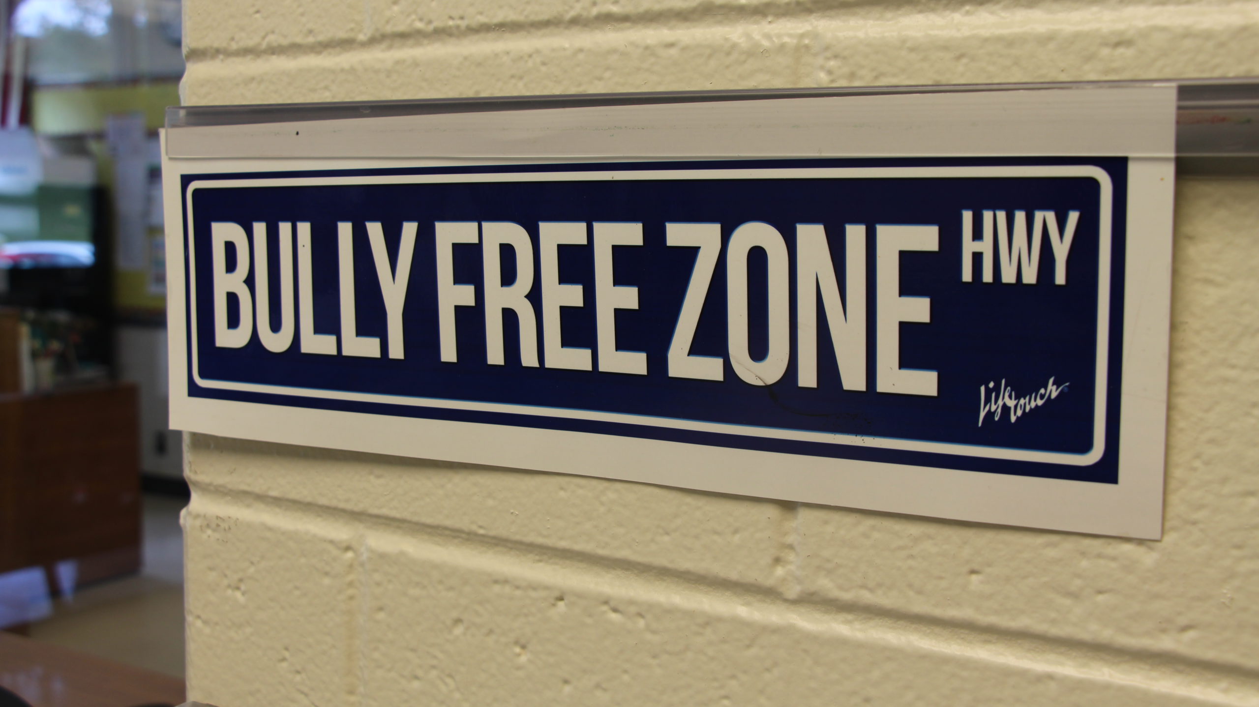 Signs such as "Bully Free Zone HWY" were displayed at C.R. Weeks Elementary School of Windsor Central School District.