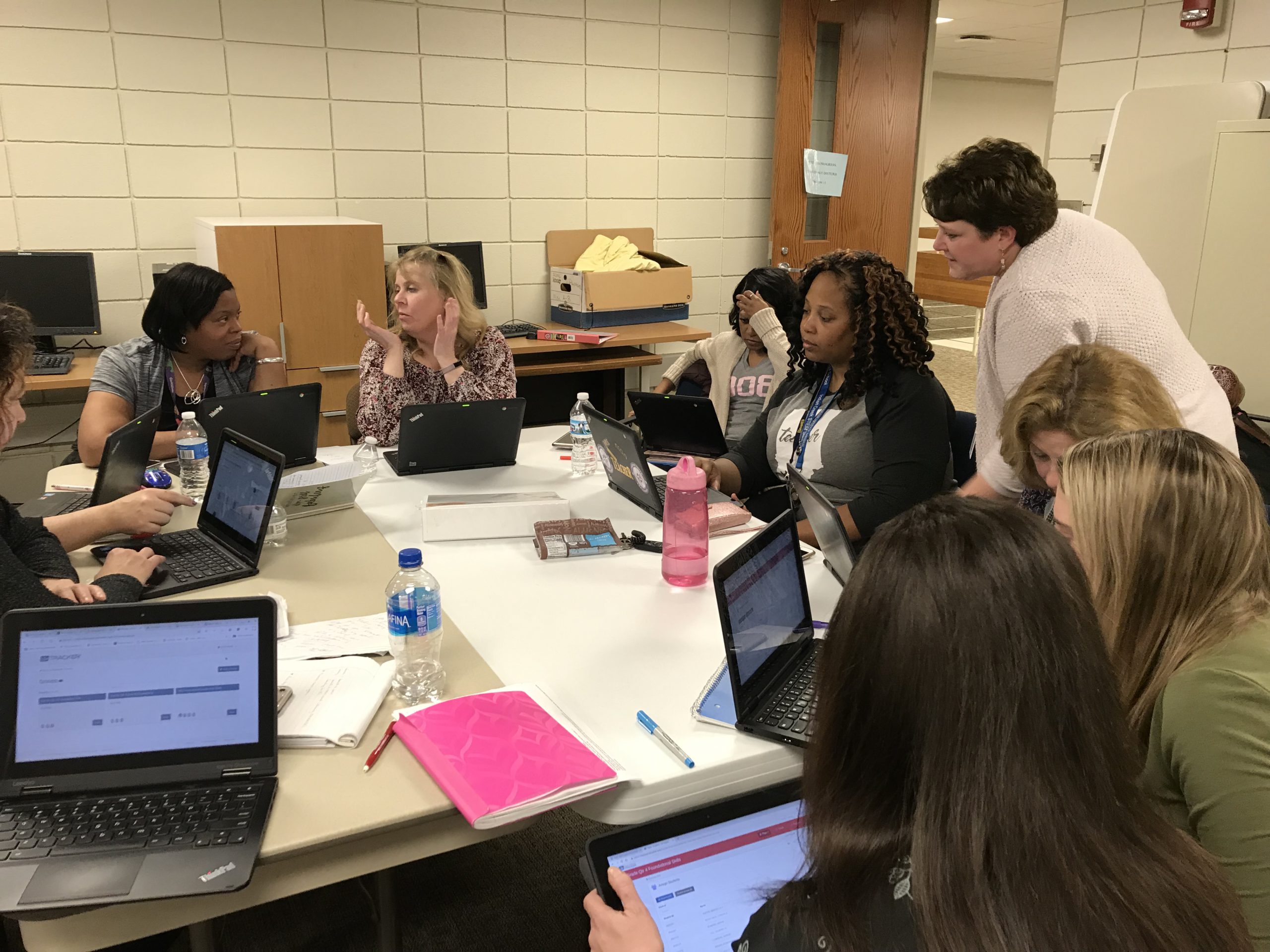 Teacher collaboration takes place at MSD of Lawrence Township as Language Arts second grade curriculum team members develop lessons for Reading Foundations and Building Knowledge.