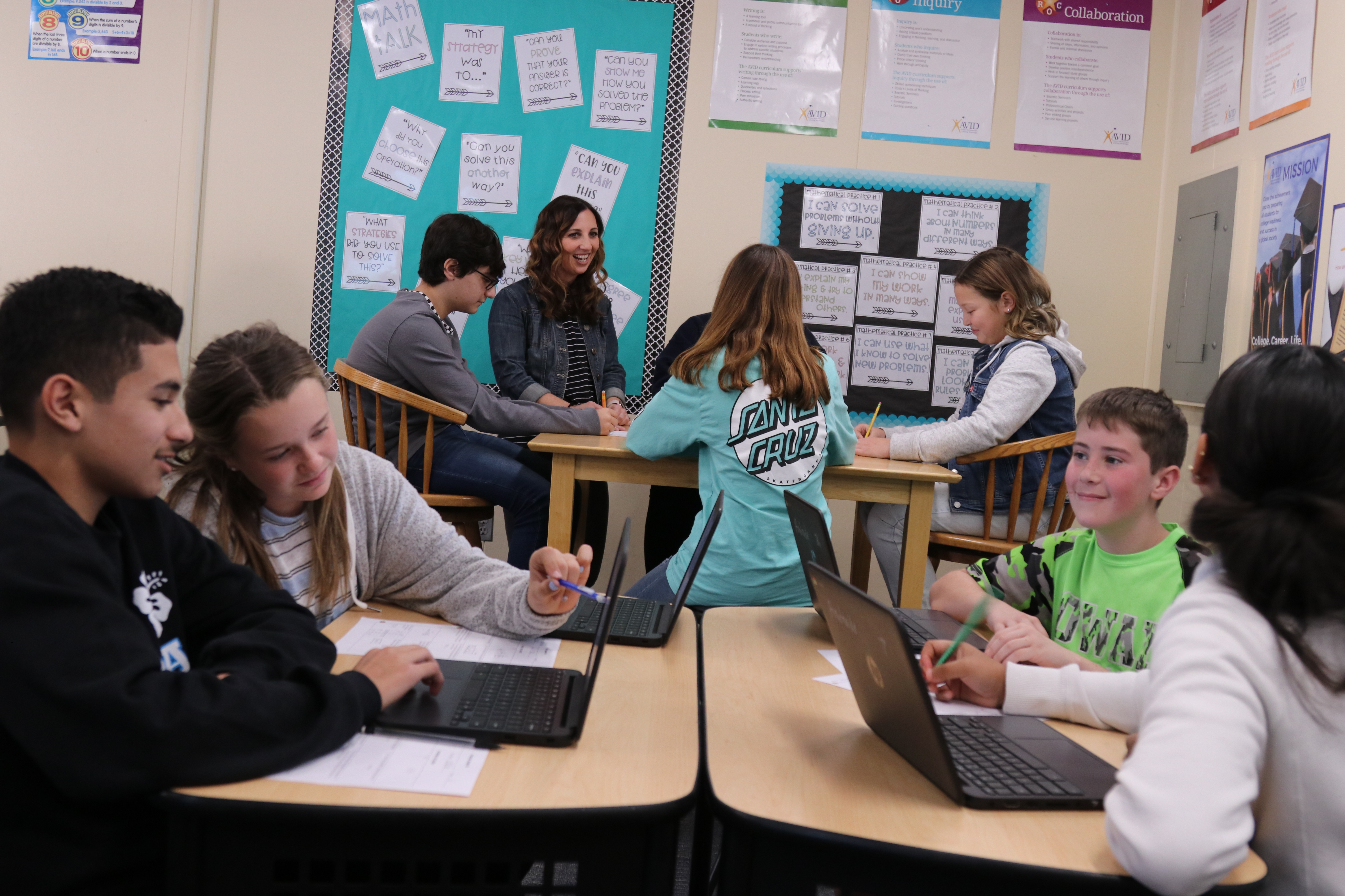 Collaboration and blended learning in flexible seating environments is one of the main tenets of Poway USD’s Voyager ed tech professional development program, which gives teachers more opportunities for small-group and one-on-one interactions with their students.