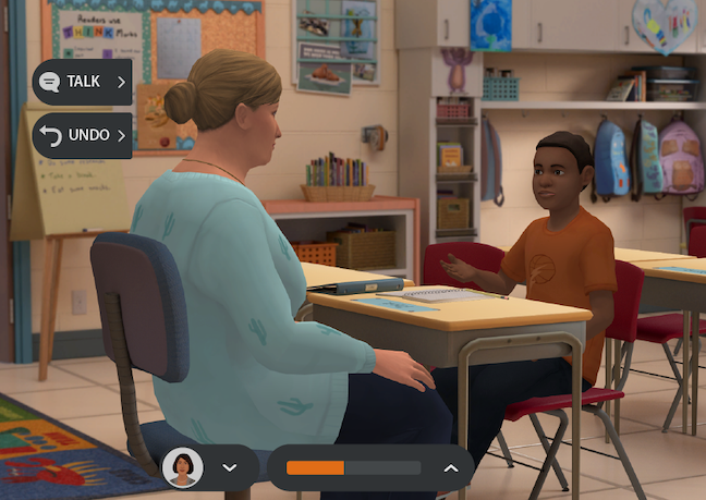 In some districts, teachers use At-Risk software (shown above), to practice conversations about suicide with virtual students.