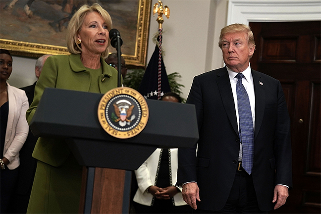 Under the education budget offered by President Trump Ed Secretary DeVos, federal funding for charter schools could drop while spending on CTE could rise. (Photo by Alex Wong/Getty Images)