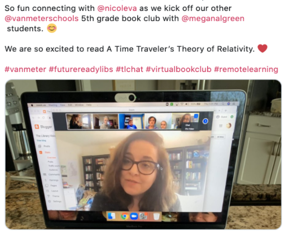 Students enjoyed new virtual book clubs this spring. Authors—such as Nicole Valentine (pictured), who wrote A Time Traveler’s Theory of Relativity—joined their discussions online.