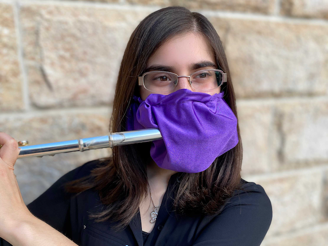 The end of junior music education major Louisa Pandolfo's is also covered with a piece of fabric that prevents droplets from coming out of the end.