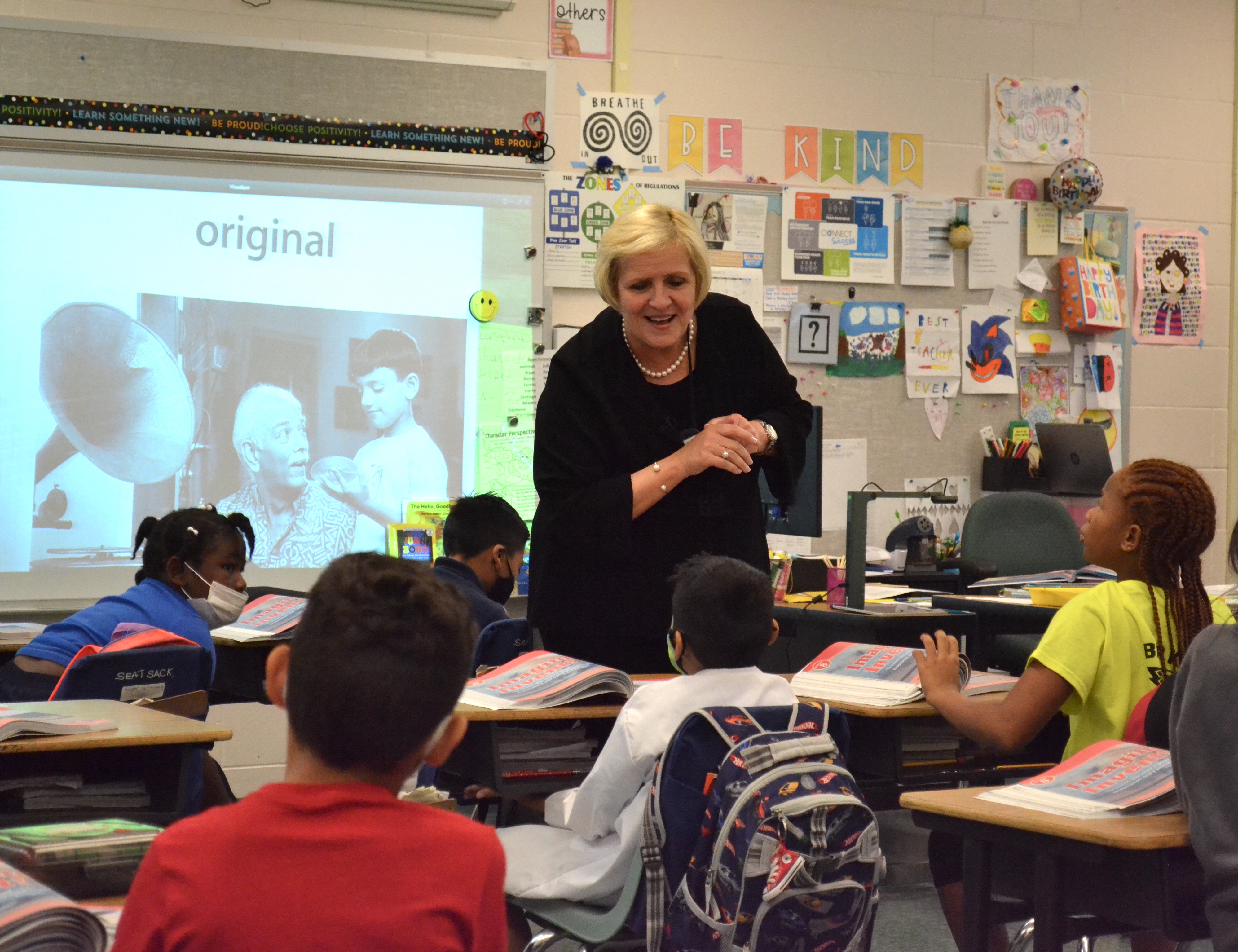 Kamela Patton, shown here guest teaching at an elementary school, has been the superintendent of Collier County Public Schools in Florida since 2011.