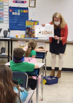 Superintendent Bridget O’Connell reads to students in the Palisades School District in Pennsylvania. 