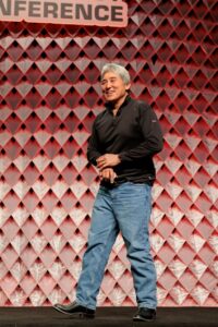 Guy Kawasaki delivers a keynote address at the Future of Education Technology Conference 2025.